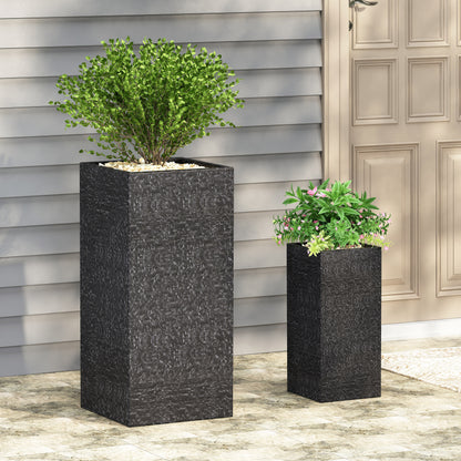 Leiman Outdoor Large and Small Cast Stone Planters, Set of 2, Gray