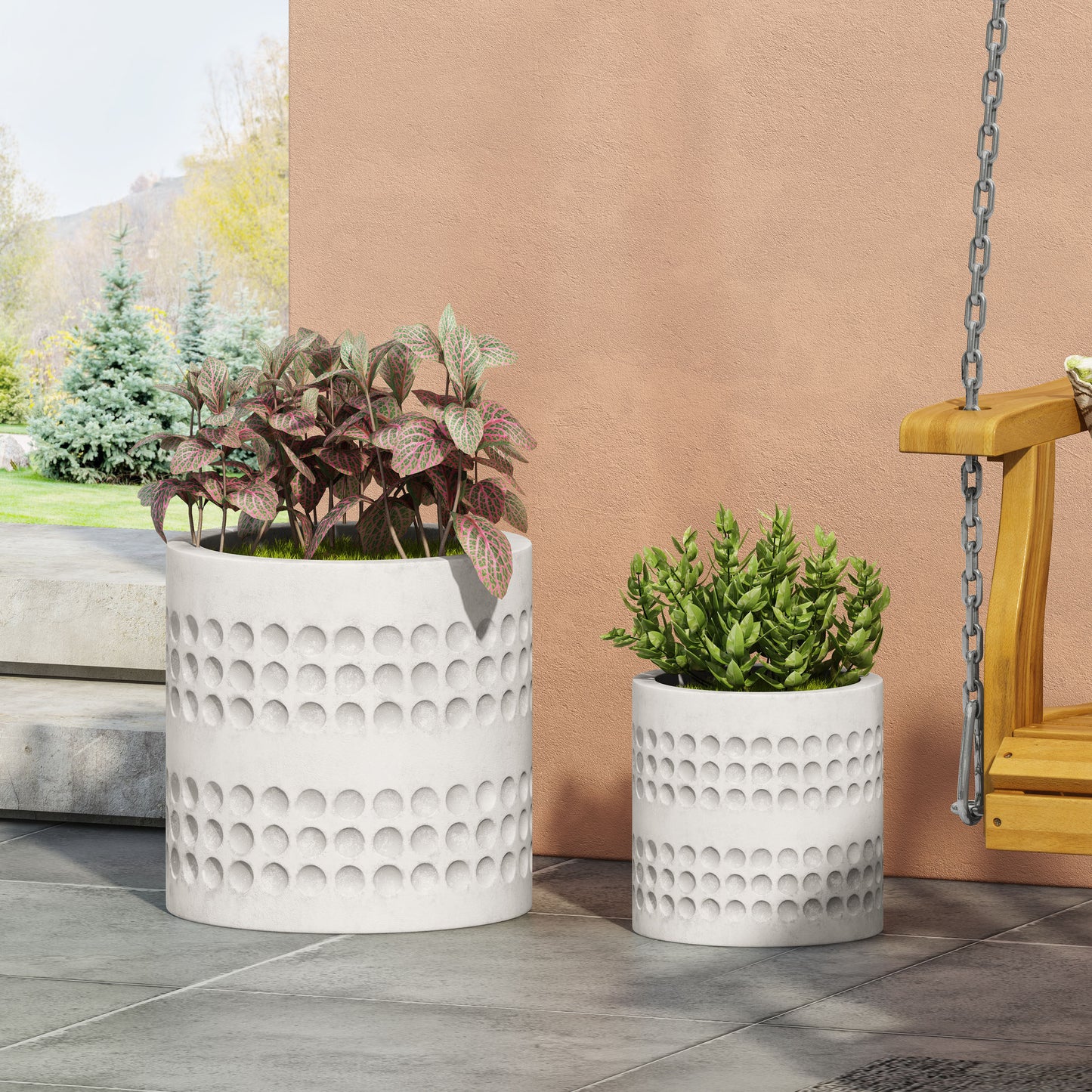 Suncook Outdoor Small and Large Cast Stone Planter Set, Antique White