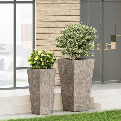 Mistler Outdoor Large and Medium Cast Stone Planters, Set of 2, Brown Wood