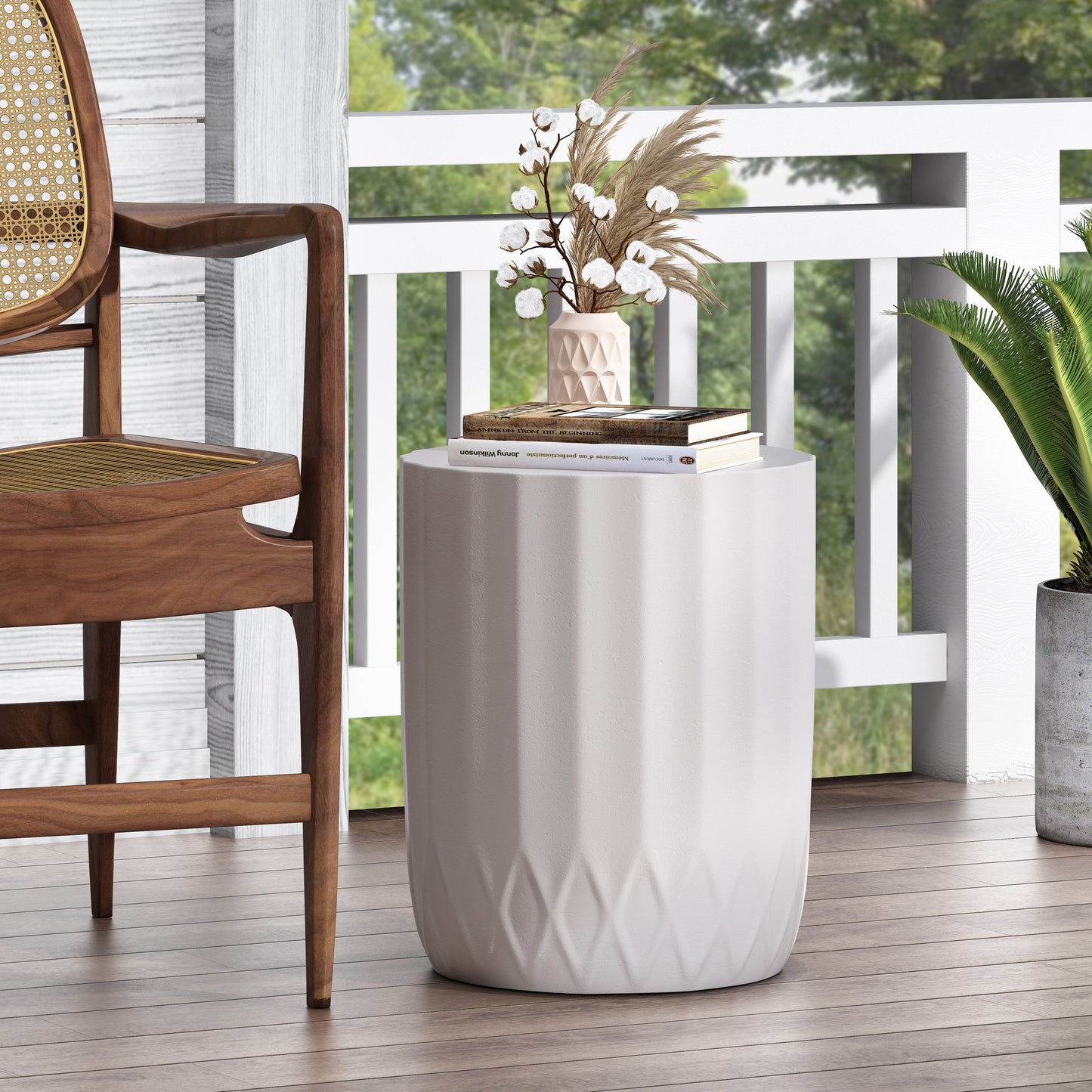 Annisa Outdoor Lightweight Concrete Side Table, Antique White