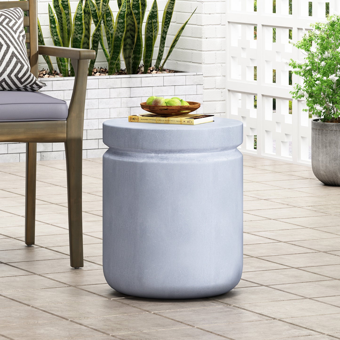 Camino Outdoor Lightweight Concrete Side Table, Light Gray