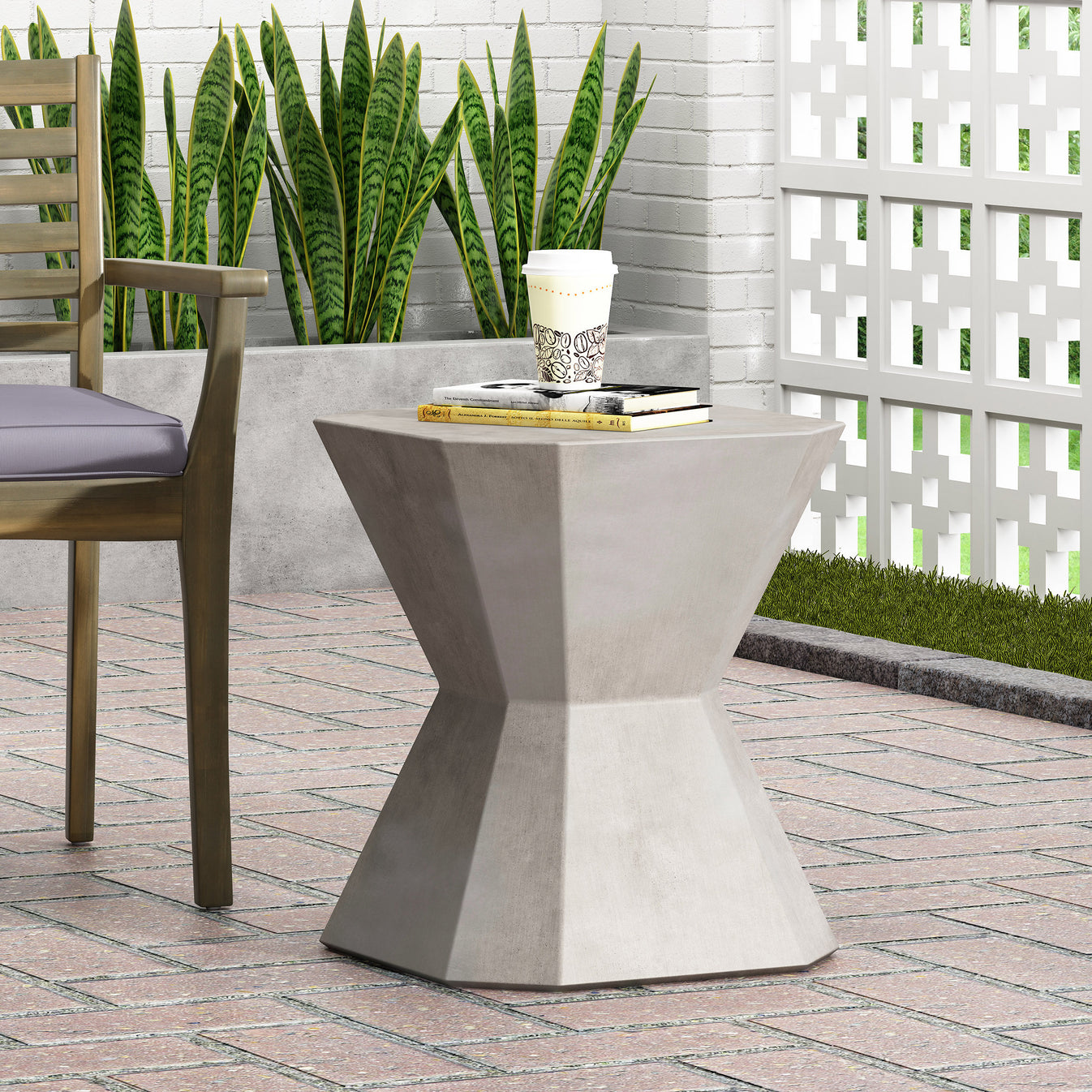 Noyes Outdoor Lightweight Concrete Side Table, Concrete Finish GDFStudio