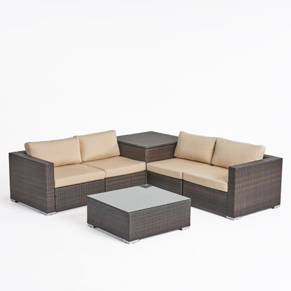 Kyra Outdoor 4 Seater Wicker Sofa Set with Storage Ottoman and Sunbrella Cushions