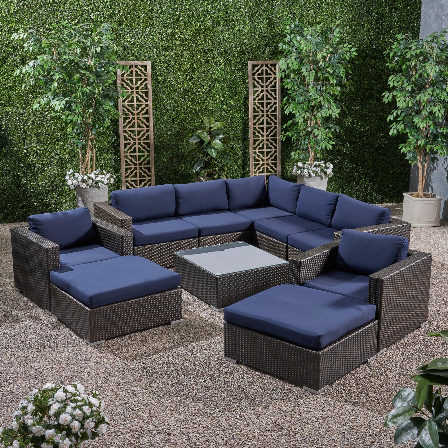 Kyra Outdoor 7 Seater Wicker Sectional Sofa Set with Sunbrella Cushions