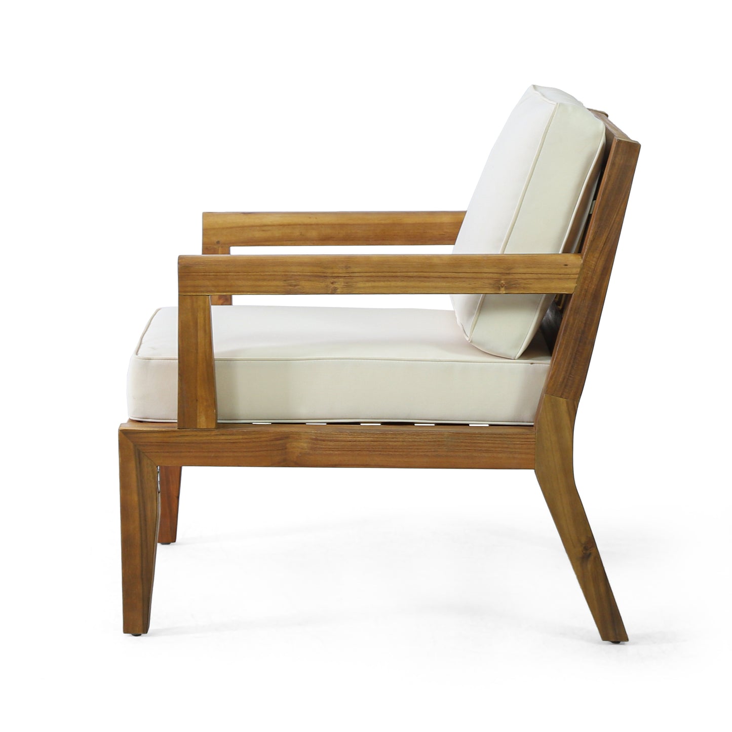 Camak Outdoor Acacia Wood Club Chair with Cushions, Teak and Beige