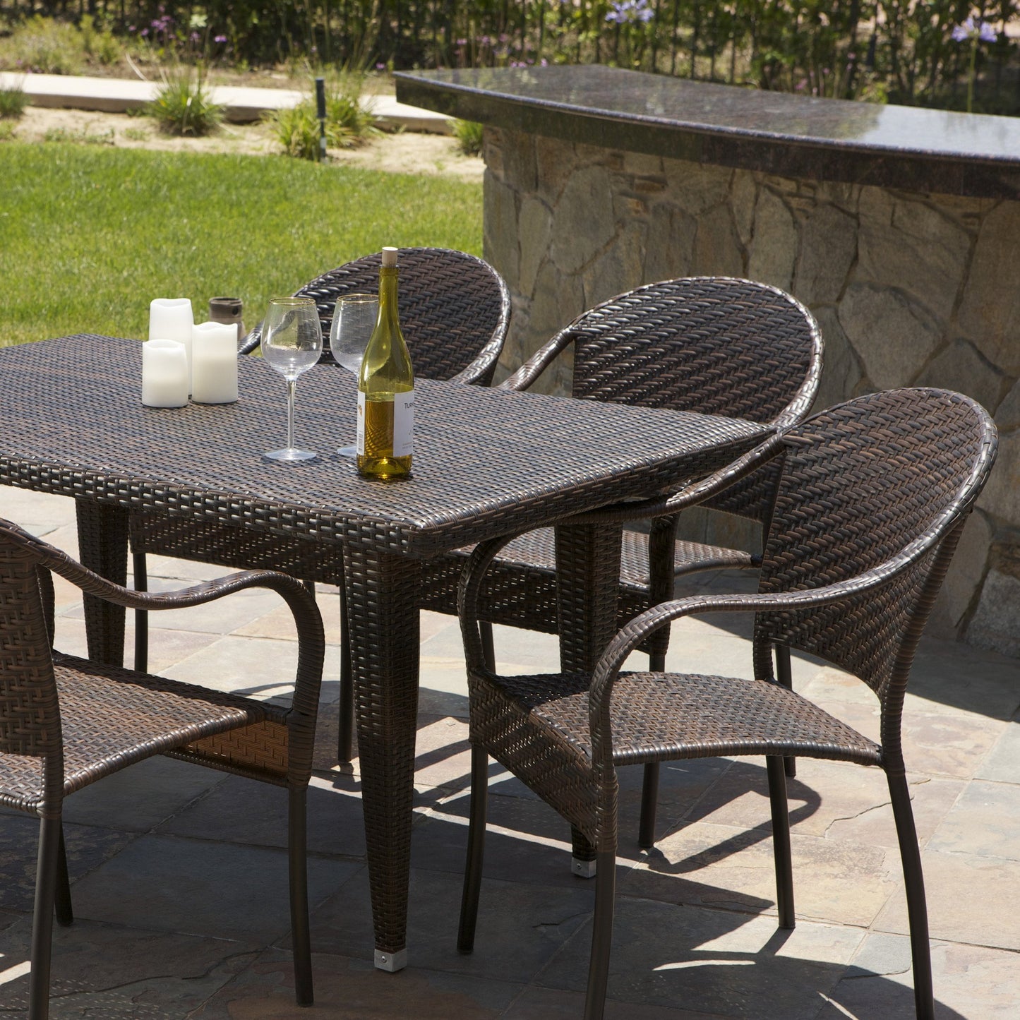 817056015205 Rancho 7 Piece Wicker Outdoor Dining Set Detail View