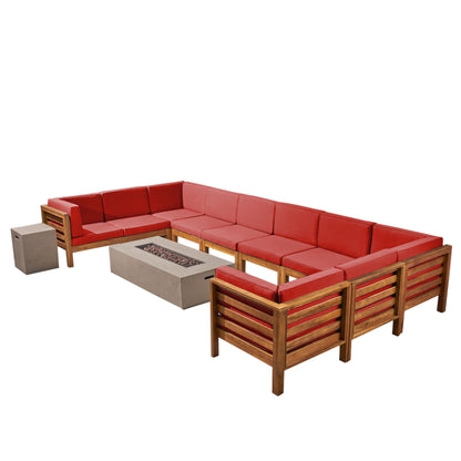 Ravello Outdoor 12 Piece U-Shaped Sectional Sofa Set with Fire Pit