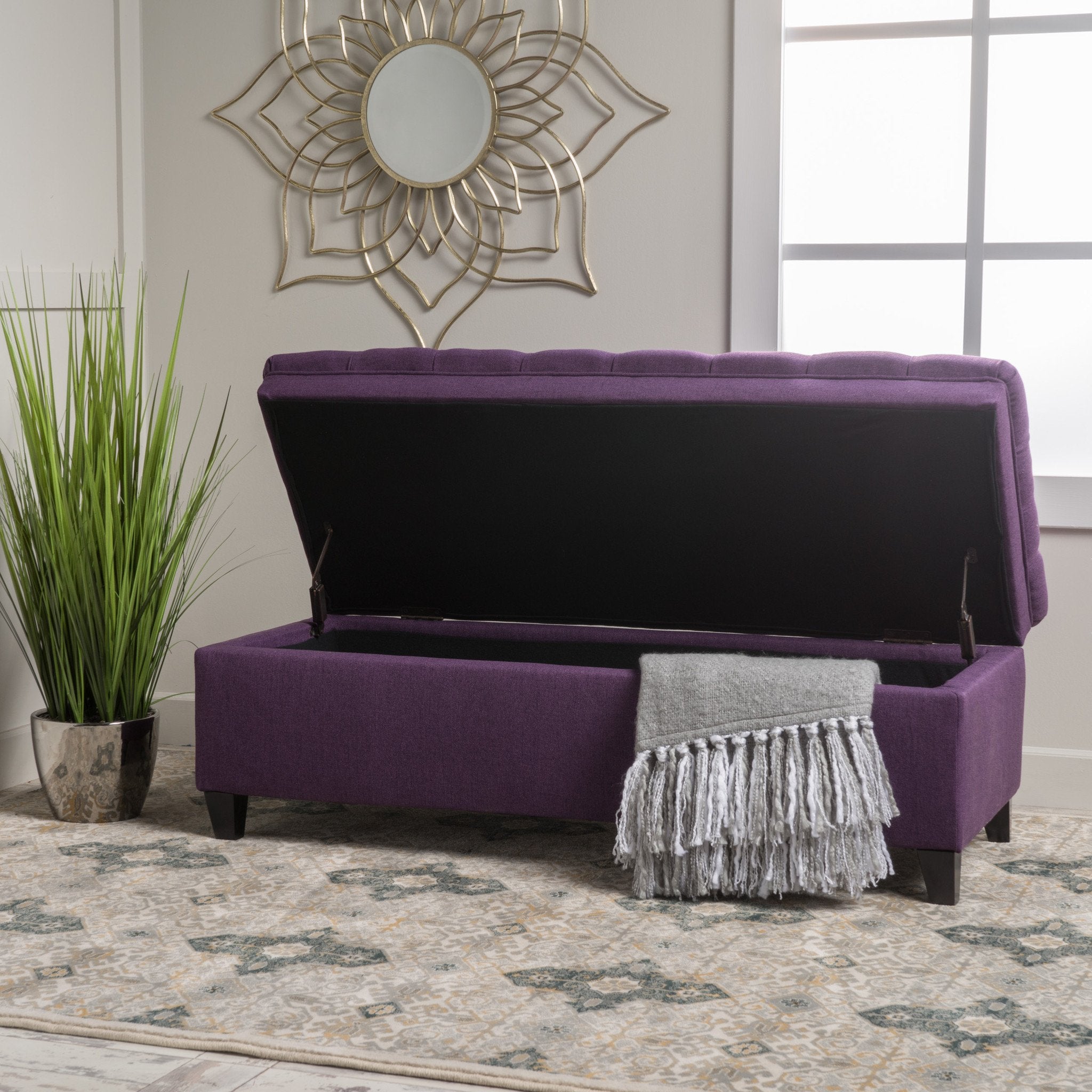 Purple storage store ottoman bench