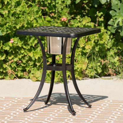 Ariel Outdoor Cast Aluminum Bistro Table with Ice Bucket, Black Copper