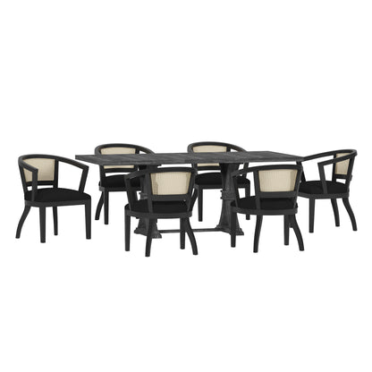 Aubrietta Traditional Upholstered Wood and Cane 7 Piece Dining Set