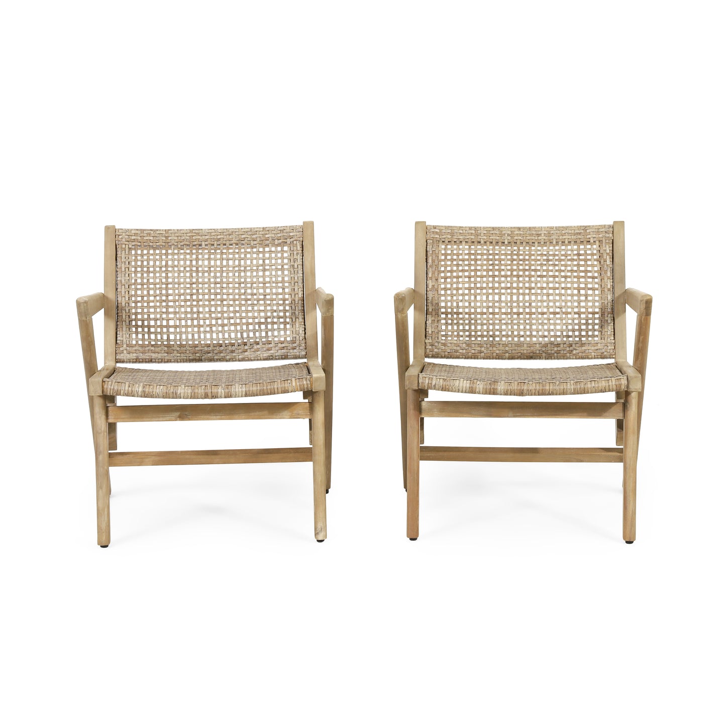 Inez Outdoor Wicker Club Chairs, Set of 2, Light Brown and Light Multibrown