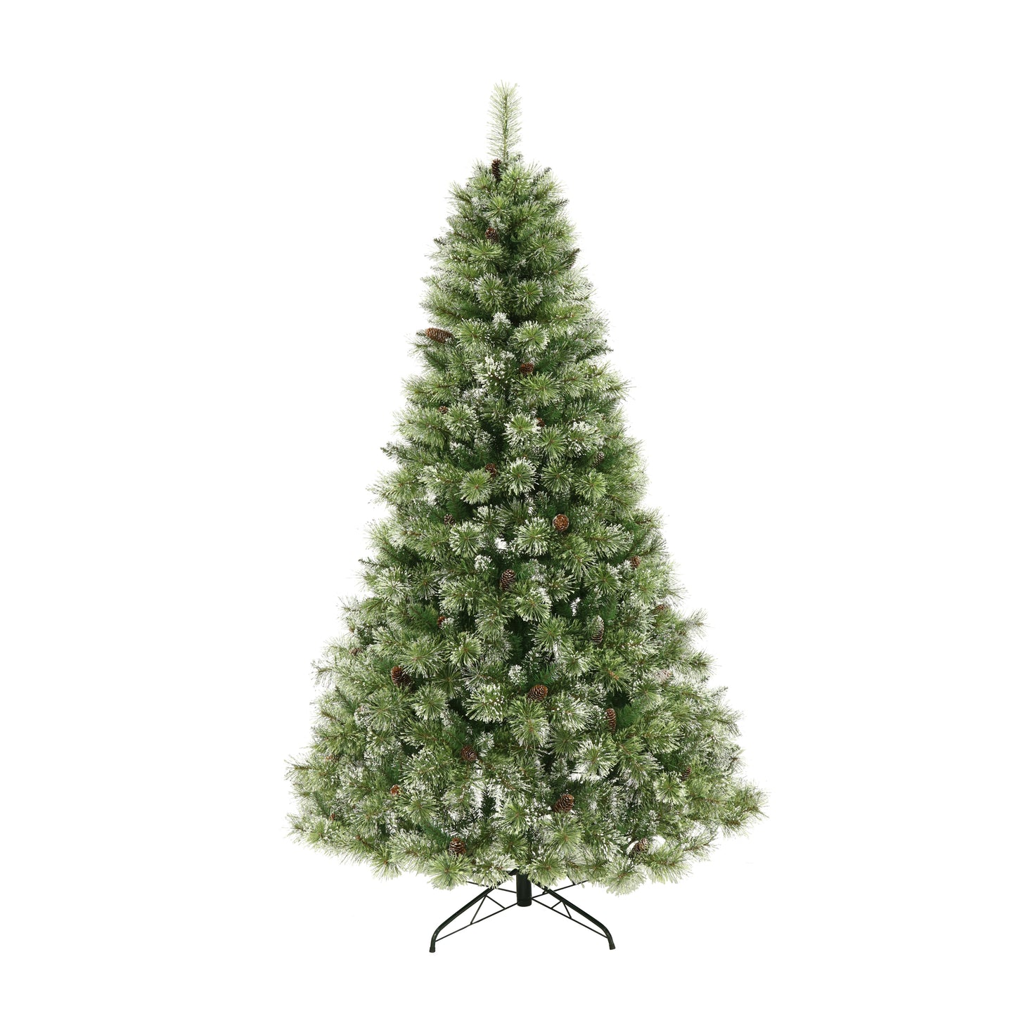 7.5-foot Cashmere Pine and Mixed Needles Pre-Lit Clear LED Hinged Artificial Christmas Tree with Snow and Glitter Branches and Frosted Pinecones