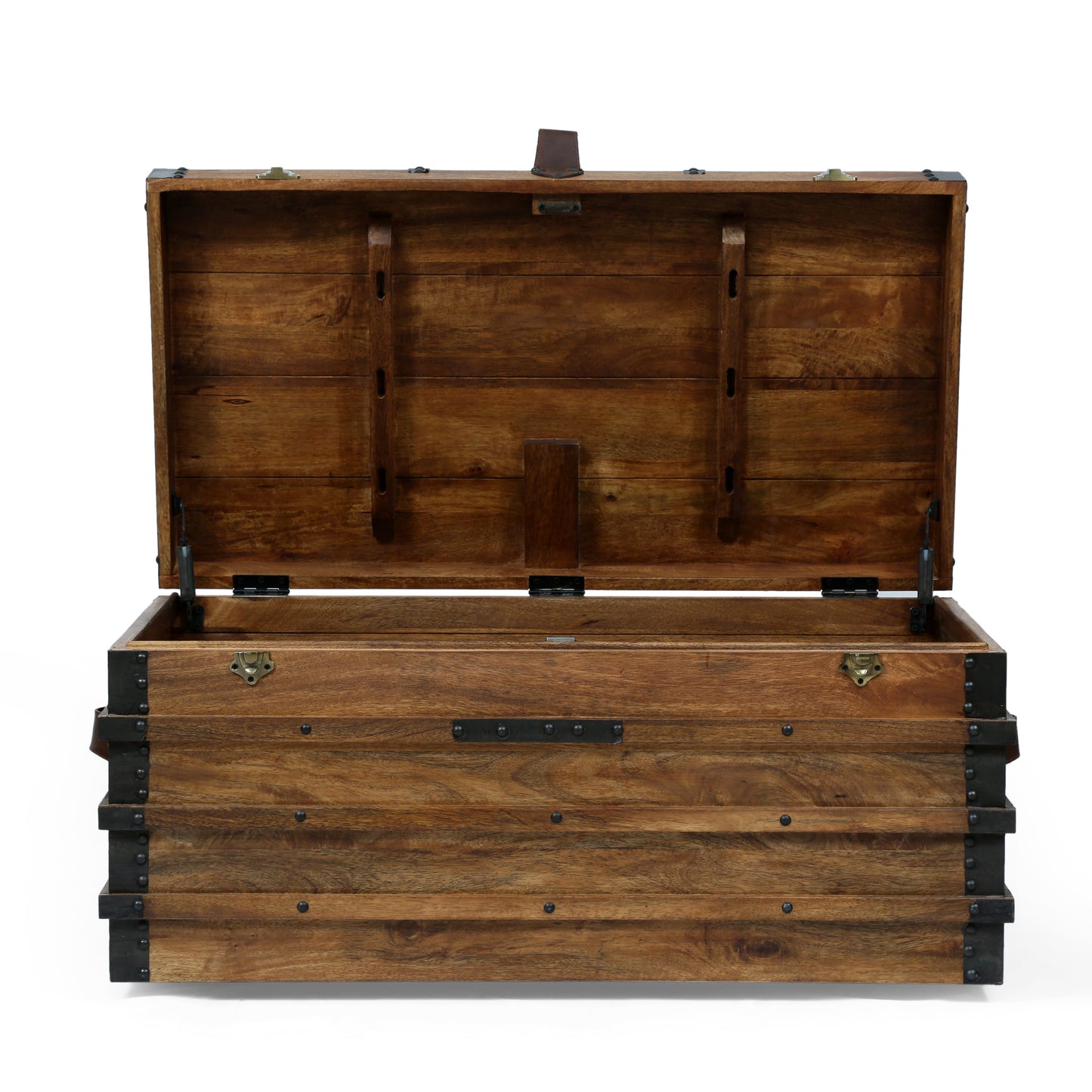 Stanton Handcrafted Boho Wood Storage Trunk with Latches