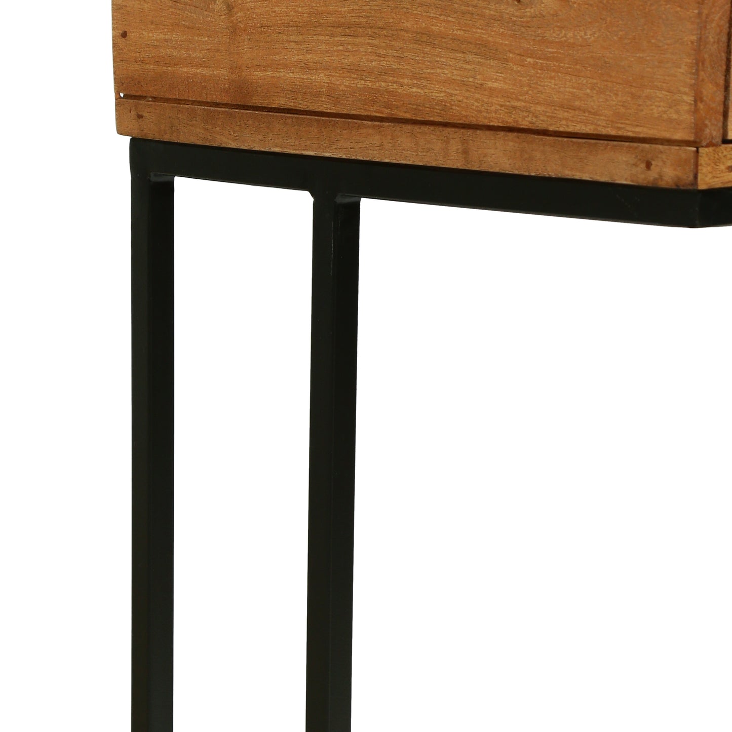 Wickson Modern Industrial Handmade Mango Wood C-Shaped Side Table with Drawer, Natural and Black