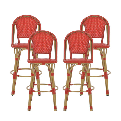 Cotterell Outdoor French Wicker and Aluminum 29.5 Inch Barstools, Set of 4