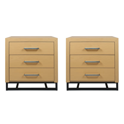 Borah Contemporary Faux Wood 3 Drawer Nightstand, Set of 2