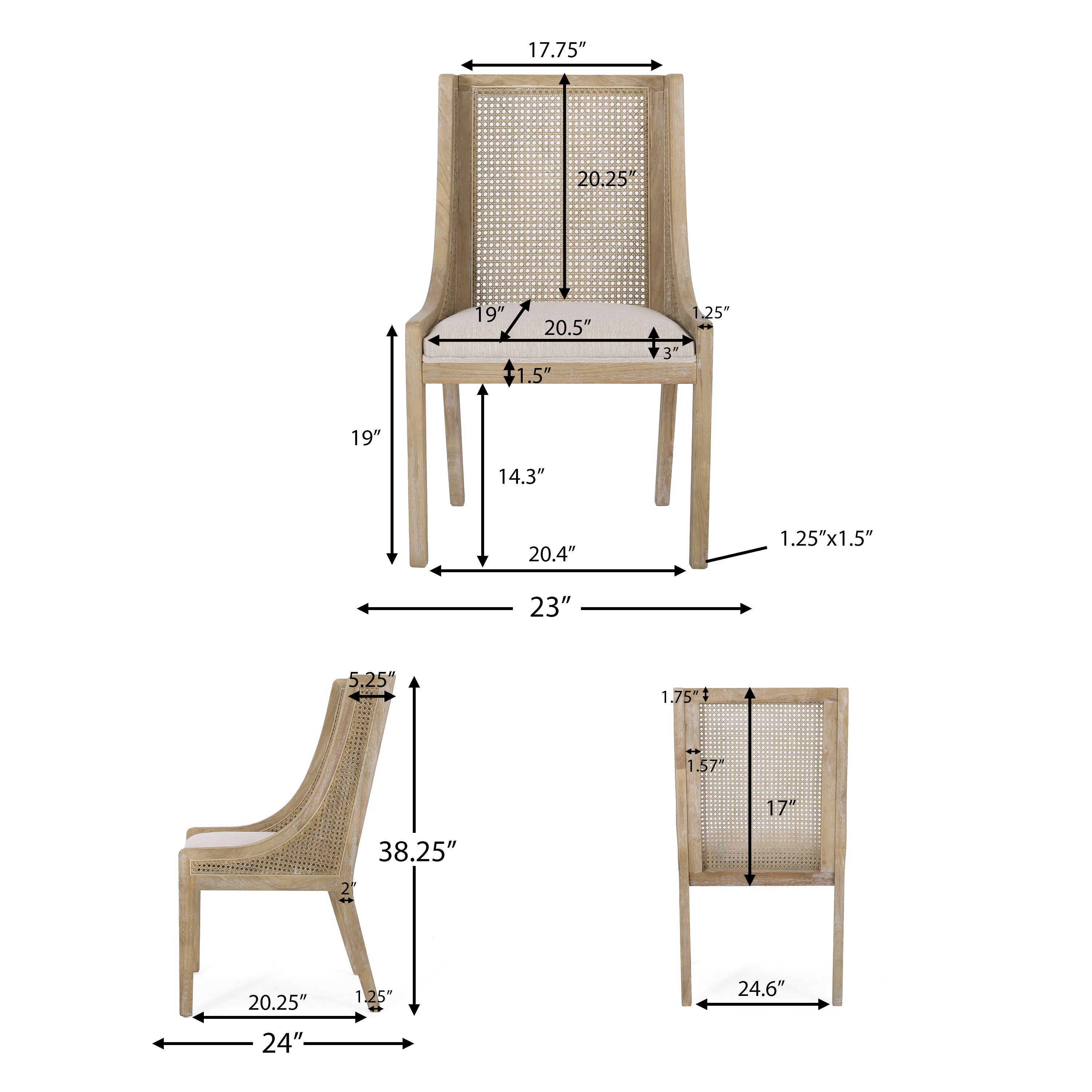 Average width of online dining chair