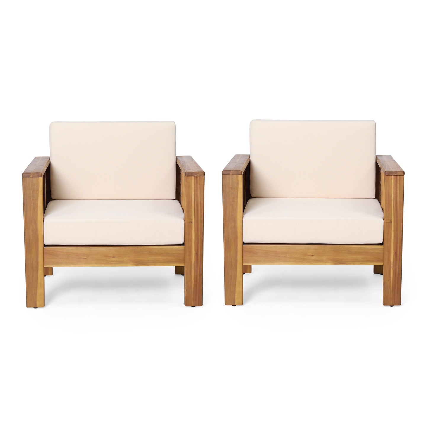 Rabun Outdoor Acacia Wood Club Chairs with Cushions, Set of 2