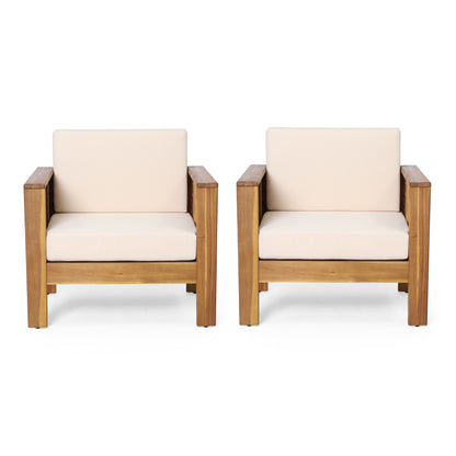 Rabun Outdoor Acacia Wood Club Chairs with Cushions, Set of 2