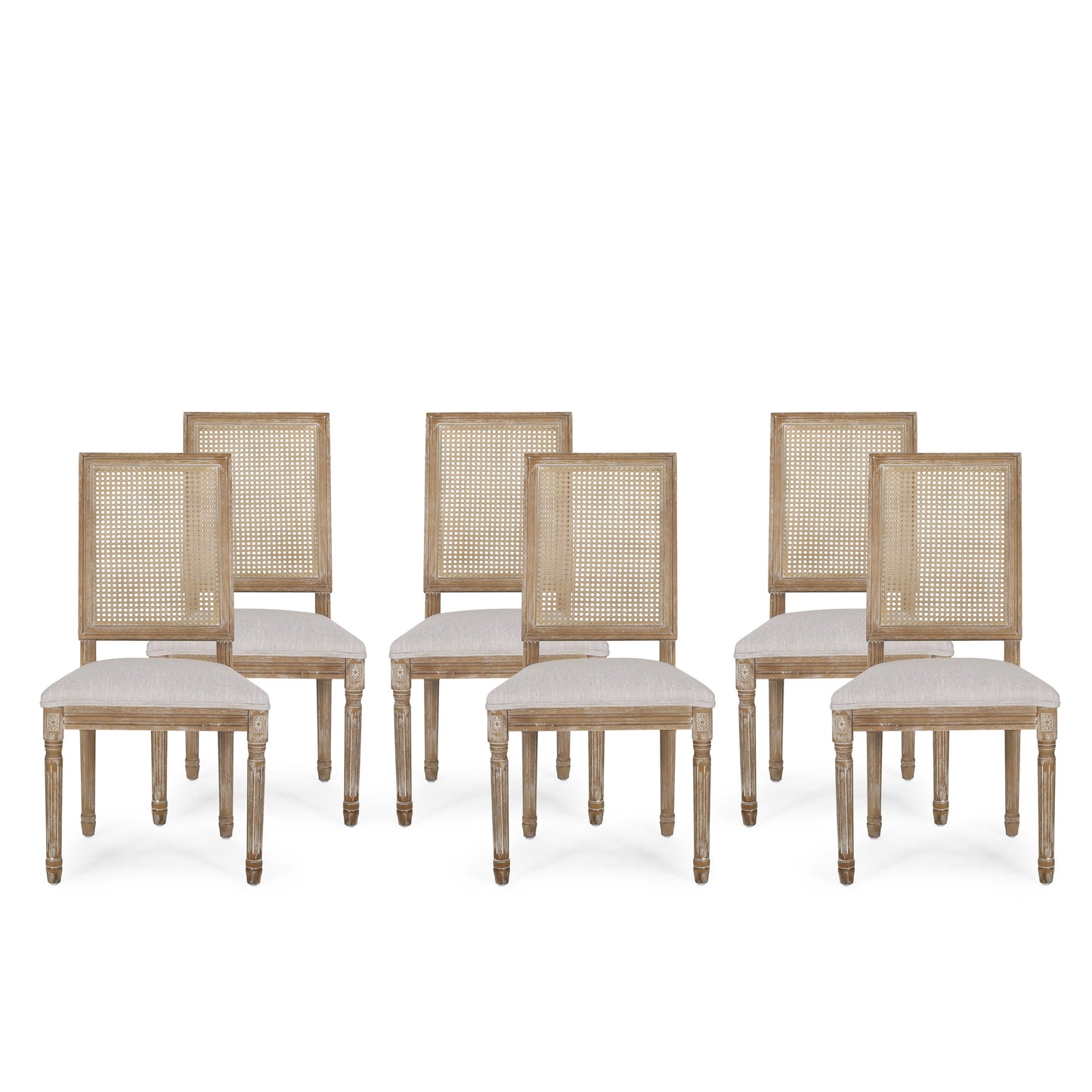 Brownell French Country Wood and Cane Upholstered Dining Chair (Set of 6)