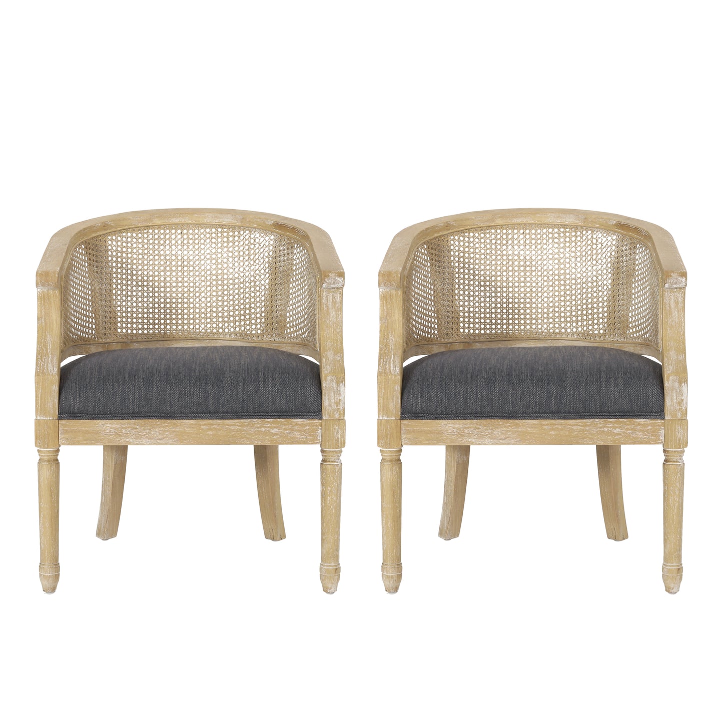 Velie French Country Wood and Cane Accent Chairs, Set of 2