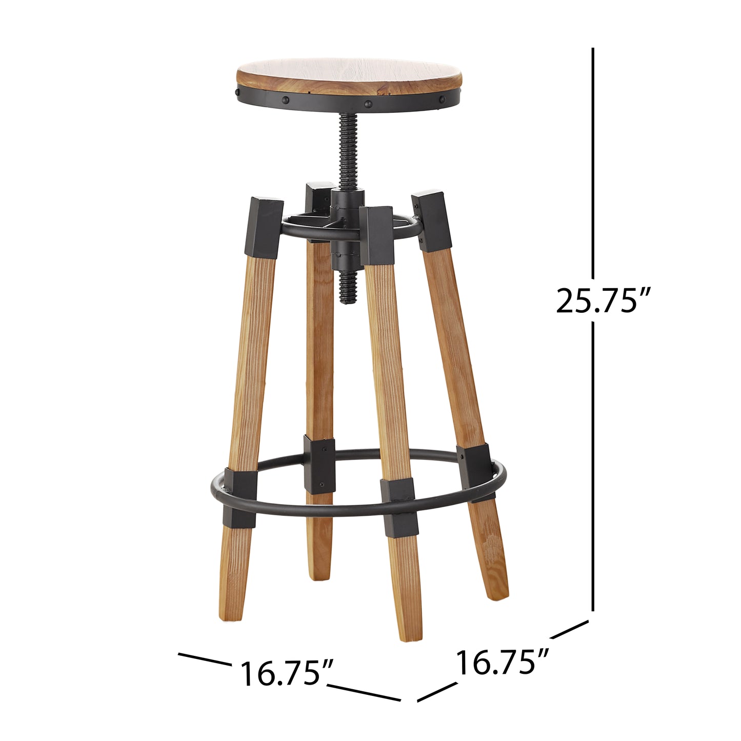 Javadel Modern Industrial Antique Firwood Adjustable Barstool with Iron Accents