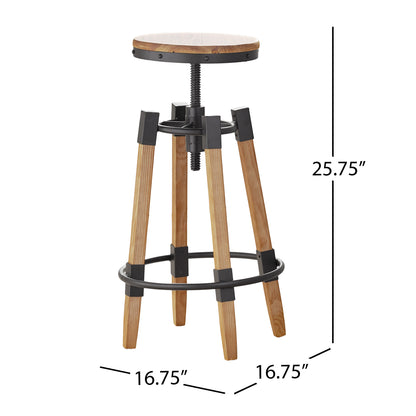 Javadel Modern Industrial Antique Firwood Adjustable Barstool with Iron Accents