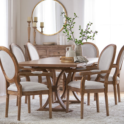 Aisenbrey French Country Fabric Upholstered Wood 7 Piece Expandable Dining Set