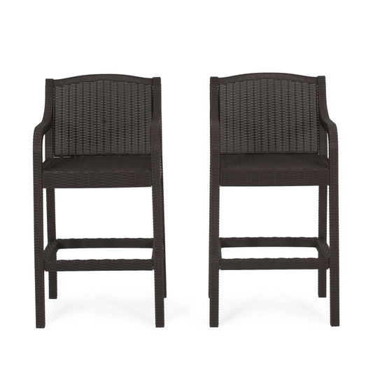 Covecrest Outdoor Faux Wicker Barstools, Set of 2, Dark Brown