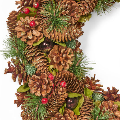 18.5 Inch Artificial Pinecone and Glitter Christmas Wreath