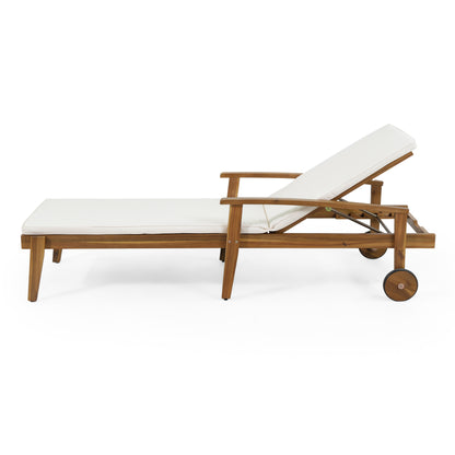 Lucknow Outdoor Acacia Wood Chaise Lounge with Water Resistant Cushion