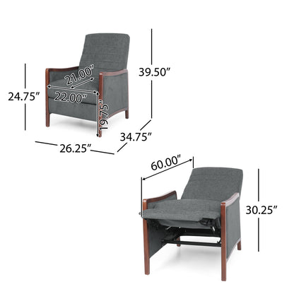 Mendota Mid Century Modern Fabric Channel Stitch Wood Pushback Recliners, Set of 2