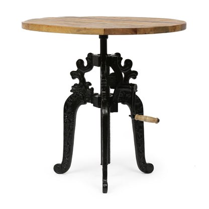 Regina Outdoor Handcrafted Mango Wood Adjustable Height Bistro Table, Natural and Black