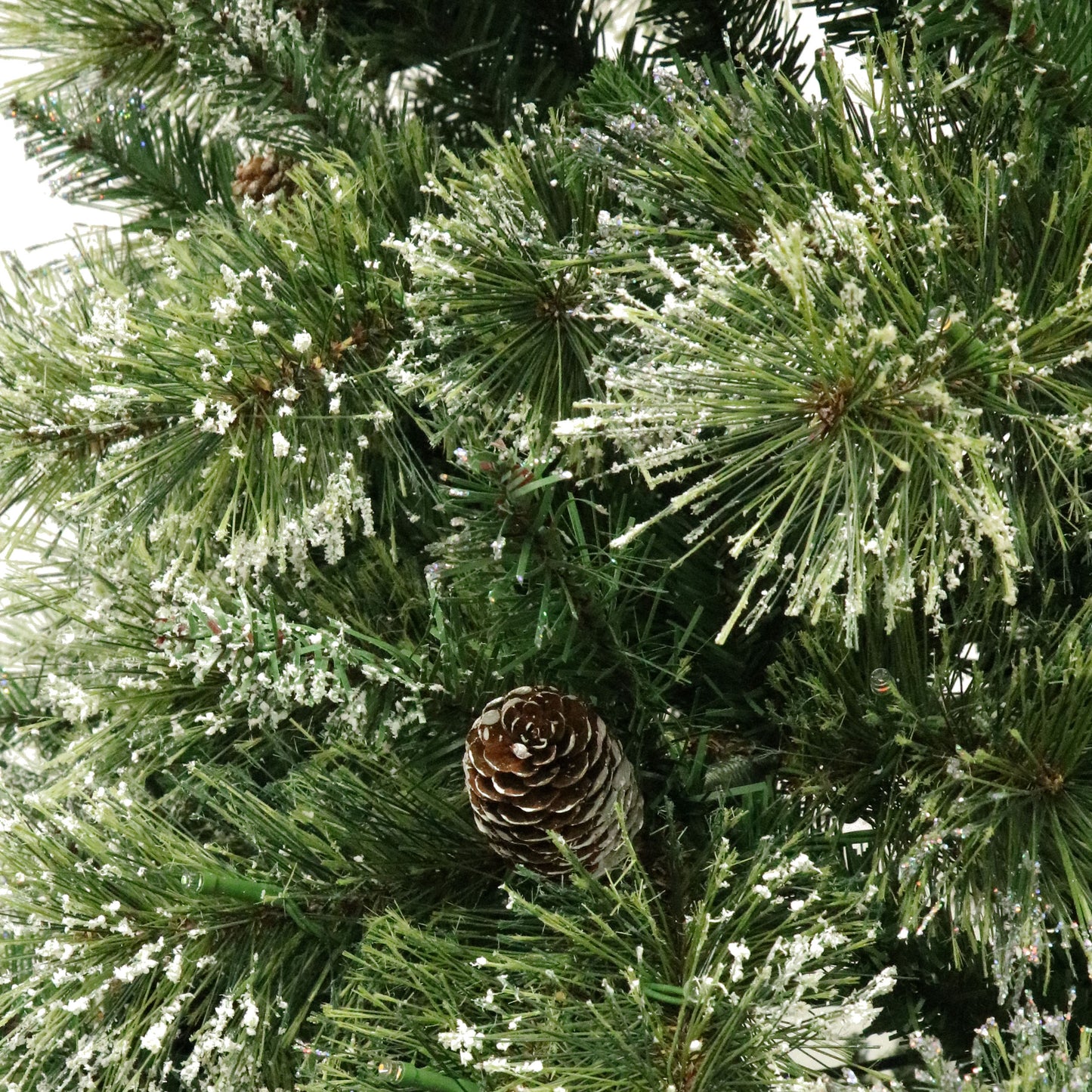 4.5-foot Cashmere Pine and Mixed Needles Pre-Lit Clear LED Hinged Artificial Christmas Tree with Snow and Glitter Branches and Frosted Pinecones