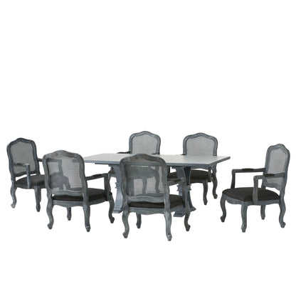 Biorn French Country Wood and Cane 7-Piece Expandable Dining Set