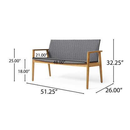 Alamosa Outdoor Wicker and Acacia Wood Loveseat, Gray and Teak