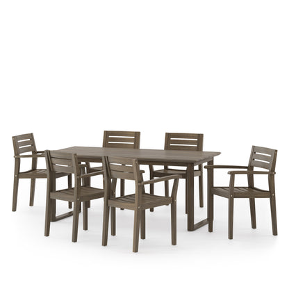 Nibley Outdoor Acacia Wood 7 Piece Dining Set