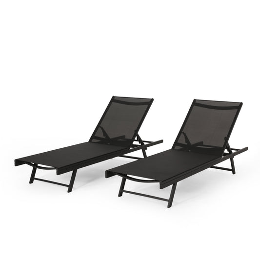 Simon Outdoor Aluminum Chaise Lounge with Mesh Seating (Set of 2)