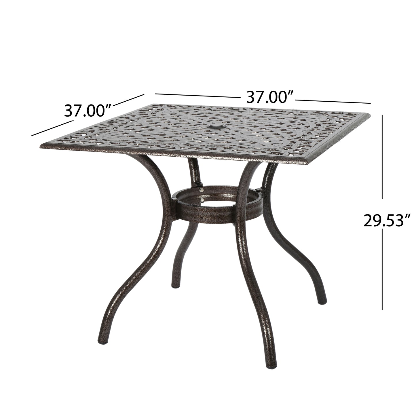 Monteria Traditional Outdoor Bronze Cast Aluminum Dining Table w/ Umbrella Hole