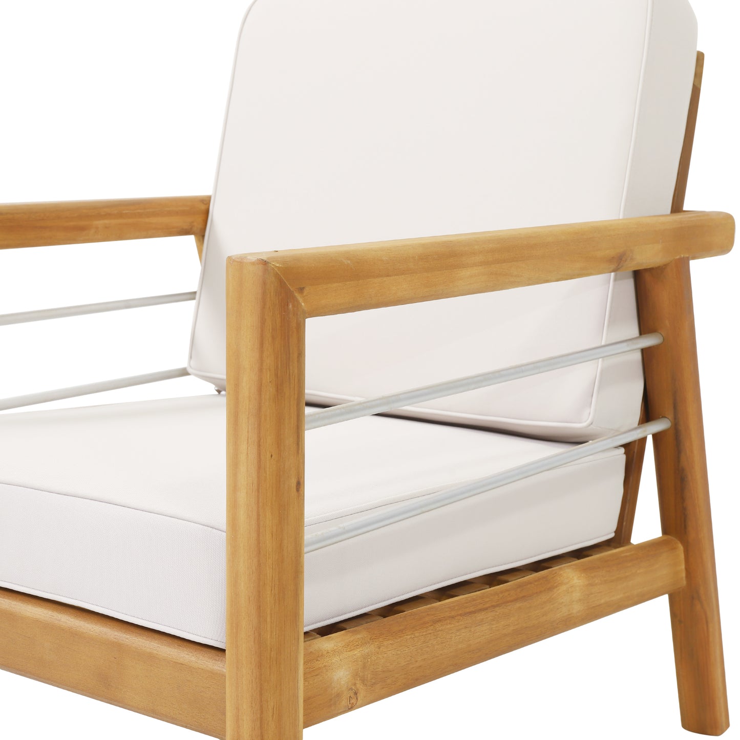 Lindsey Outdoor Acacia Wood Club Chair with Cushions, Teak and Beige