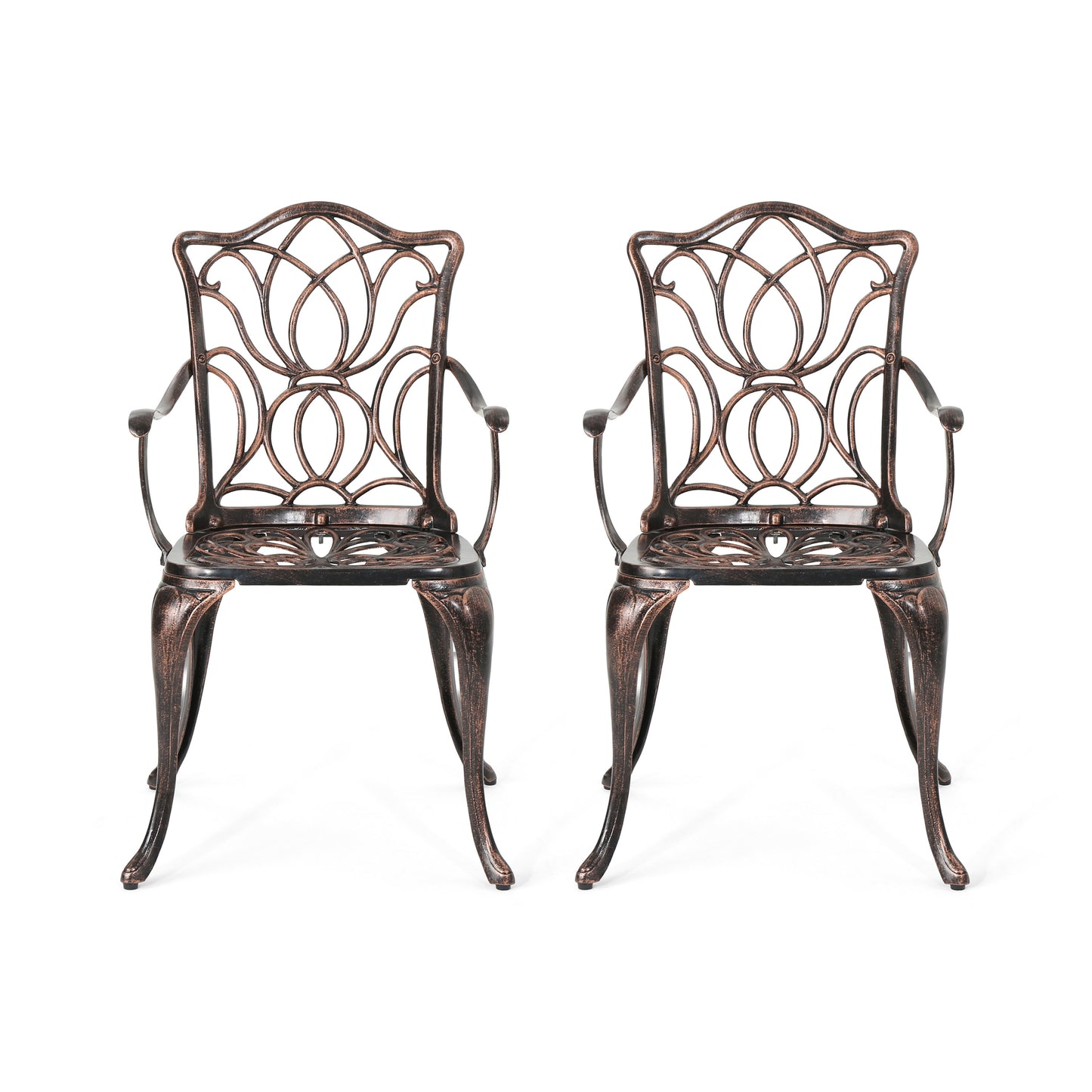 Meyer Outdoor Cast Aluminum Dining Chairs, Set of 2, Black Copper