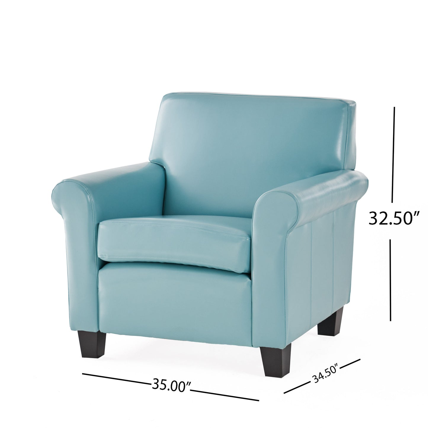 Addison Contemporary Teal Blue Leather Club Chair with Scrolled Arms