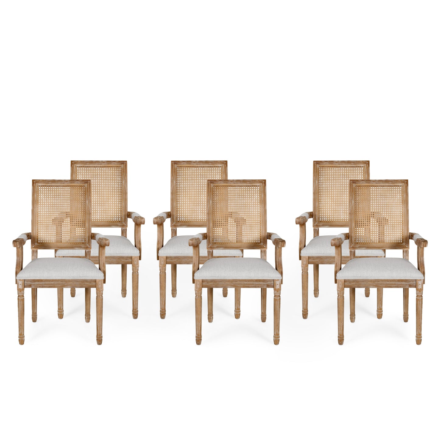 Zentner French Country Upholstered Wood and Cane Upholstered Dining Chairs, Set of 6