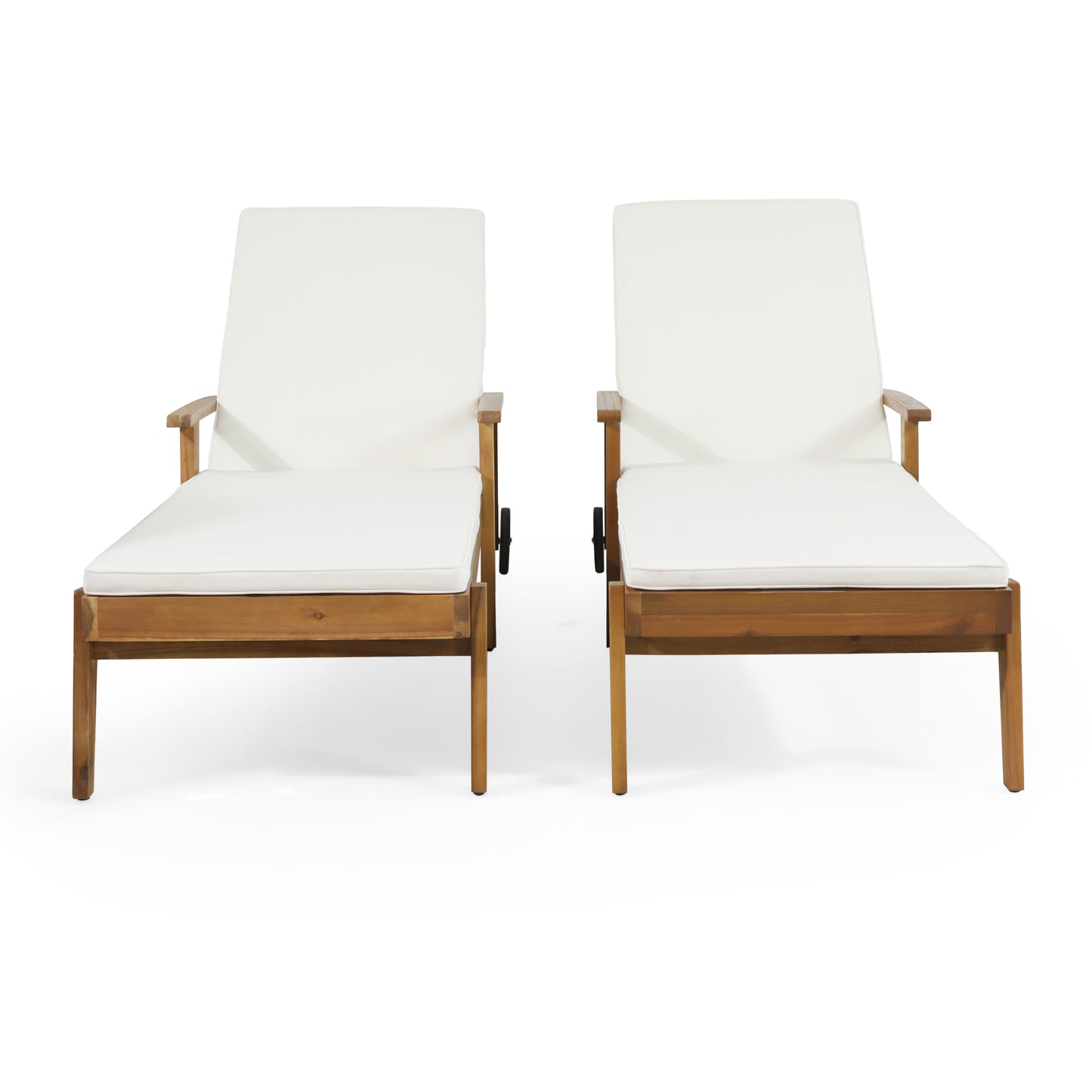 Lucknow Outdoor Acacia Wood Chaise Lounge with Water Resistant Cushion, Set of 2