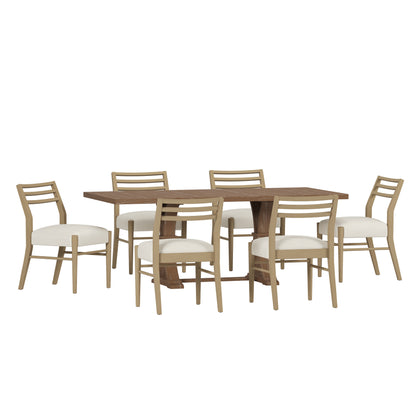 Berrett Farmhouse Fabric Upholstered Wood Expandable 7 Piece Dining Set