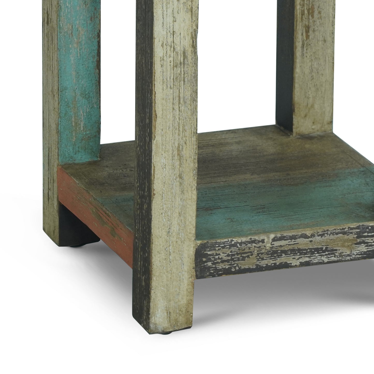 Tracey Boho Handmade Distressed Mango Wood Large Side Table, Multicolored