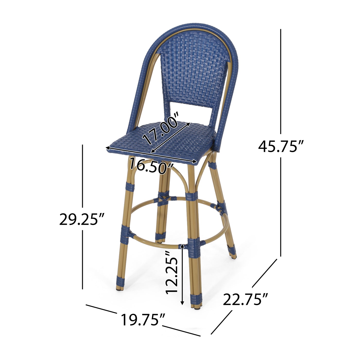 Cotterell Outdoor French Wicker and Aluminum 29.5 Inch Barstools, Set of 4