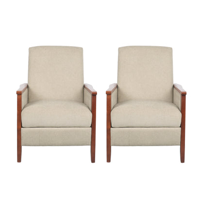 Ambleside Mid Century Modern Fabric Upholstered Wood Pushback Recliners, Set of 2