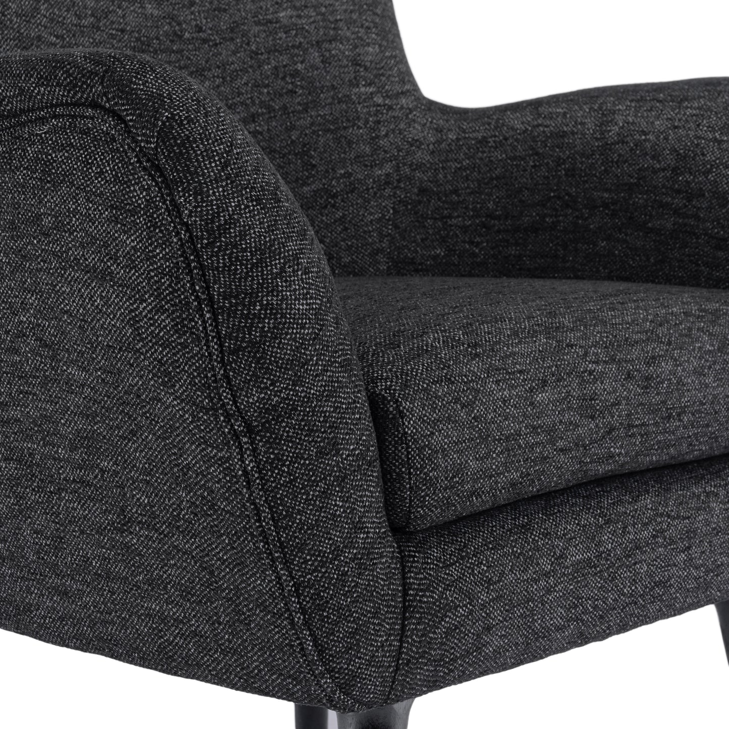 Eastdale Mid Century Modern Upholstered Wingback Club Chair, Black Textured Tweed and Black
