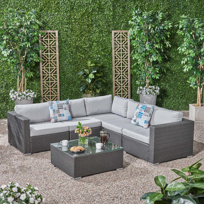 Kyra Outdoor 5 Seater Wicker Sectional Sofa Set with Sunbrella Cushions